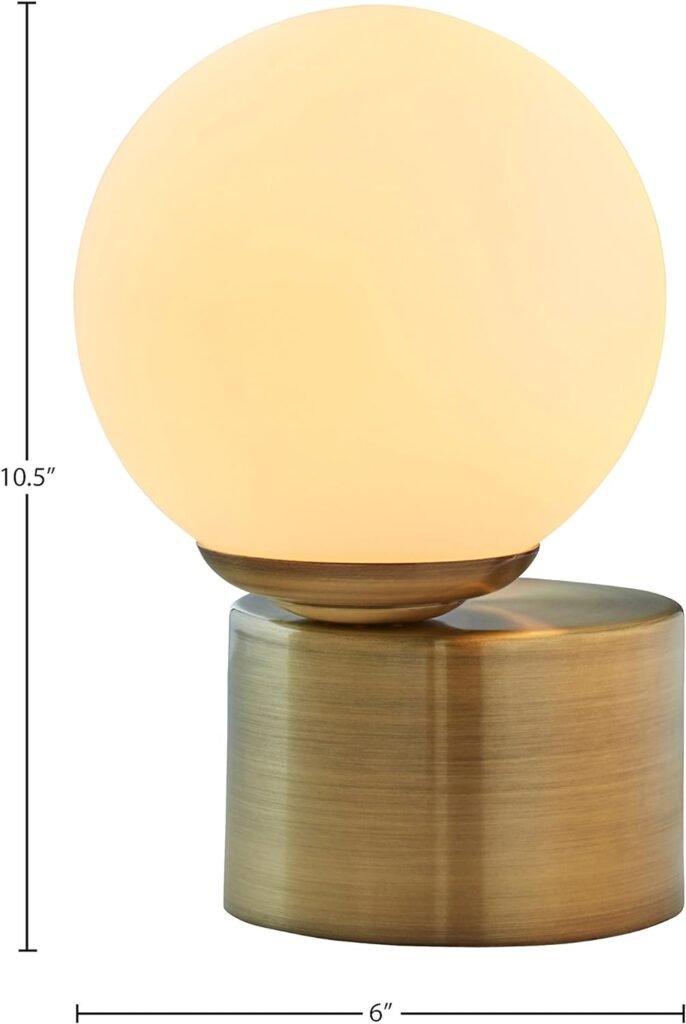 Amazon Brand – Rivet Modern Glass Globe Living Room Table Desk Lamp With LED Light Bulb - 7 x 10 Inches, Brass Finish