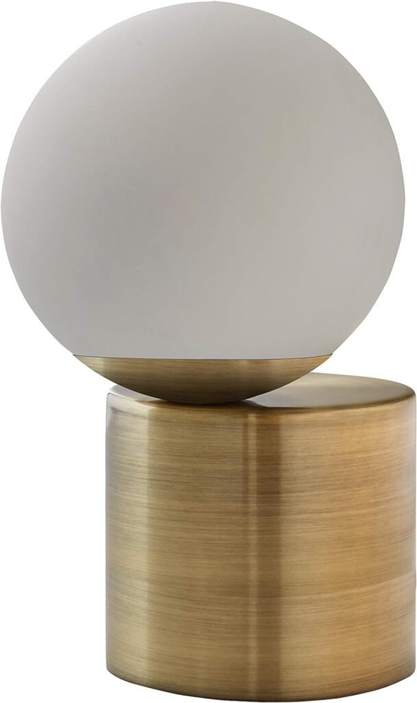 Amazon Brand – Rivet Modern Glass Globe Living Room Table Desk Lamp With LED Light Bulb - 7 x 10 Inches, Brass Finish