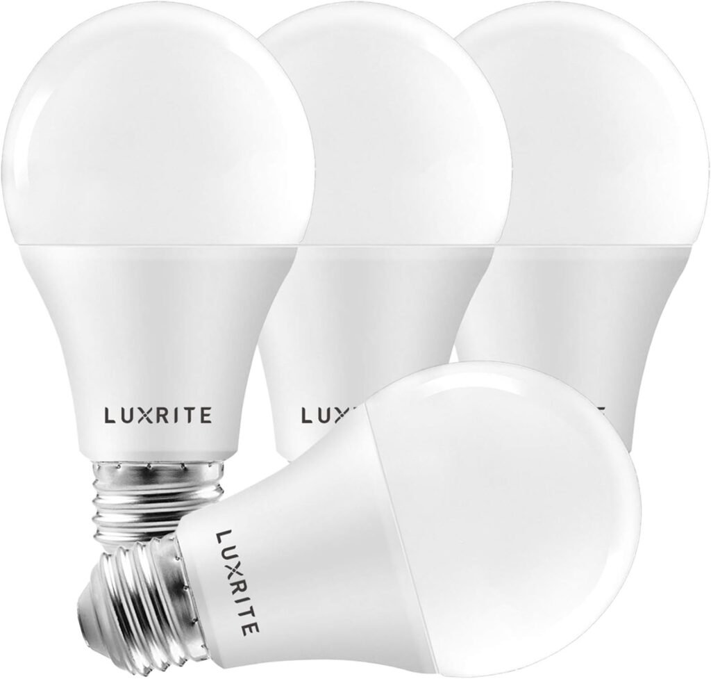 LUXRITE A19 LED Light Bulbs 100 Watt Equivalent Dimmable, 3500K Natural White, 1600 Lumens, Enclosed Fixture Rated, Standard LED Bulbs 15W, Energy Star, E26 Medium Base - Indoor and Outdoor (4 Pack)