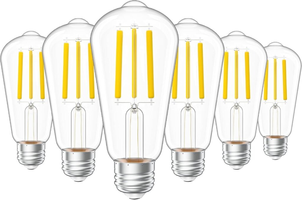 Sunco Lighting 6 Pack Vintage LED Edison Bulbs, 75W Equivalent 13W, 1600 LM Ultra Brightness Dimmable ST58 Filament, 3000K Warm White, E26 Medium Base Clear Glass Light Bulbs