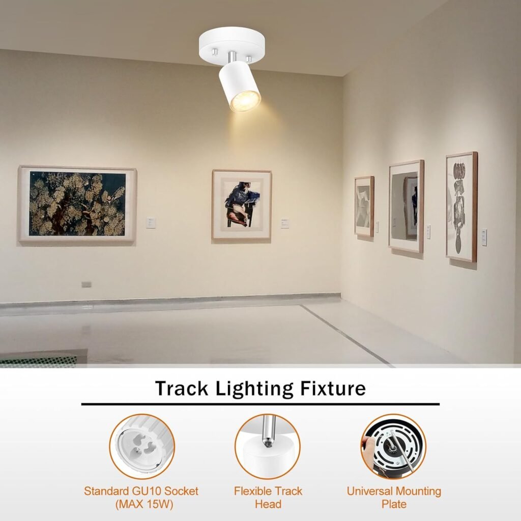 Black Track Lighting Fixture, Modern Kitchen Light Fixtures Ceiling, 4-Light Rotatable LED Track Lights, Semi Flush Wall Sconces Lighting for Dining Room/Hallway/Office(GU10 Socket, Bulb Not Included)