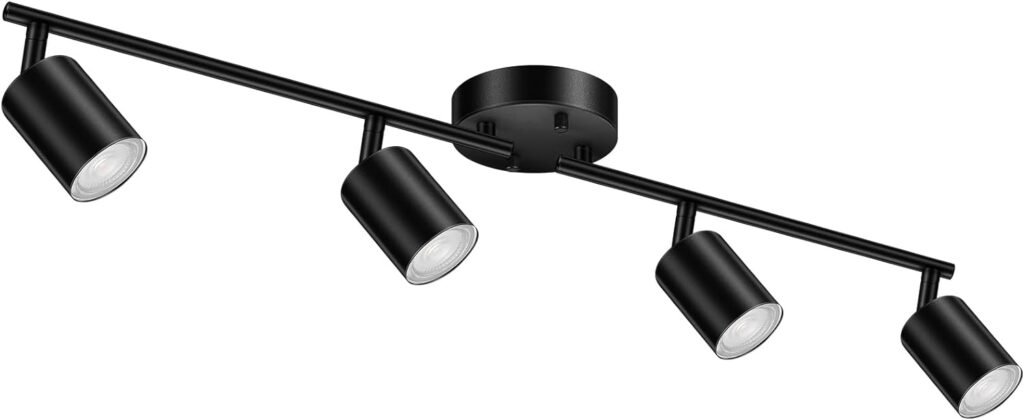 Black Track Lighting Fixture, Modern Kitchen Light Fixtures Ceiling, 4-Light Rotatable LED Track Lights, Semi Flush Wall Sconces Lighting for Dining Room/Hallway/Office(GU10 Socket, Bulb Not Included)